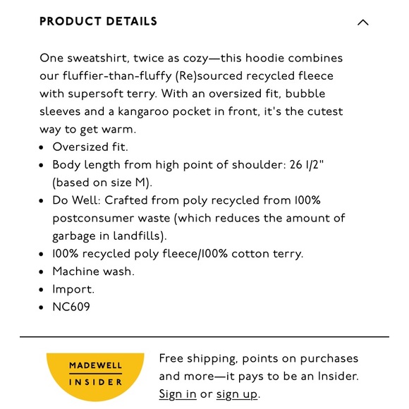 Madewell Fleece Hoodie Sweatshirt. New without tags! Cream Cotton pullover. - Picture 4 of 16